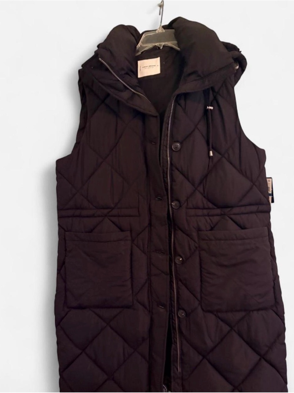 Lucky Brand Quilted Hooded Long Vest - Black